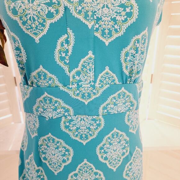 CHARTER CLUB BLUE/WHITE GEOMETRIC V NECK DRESS SIZE SMALL - Picture 5 of 6